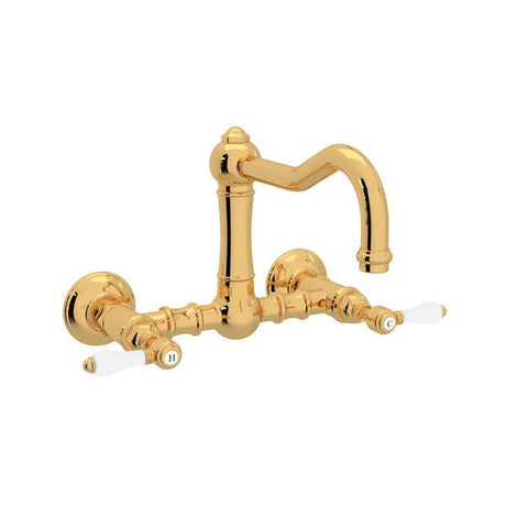 Acqui® Wall Mount Bridge Kitchen Faucet With Column Spout Italian Brass PoshHaus