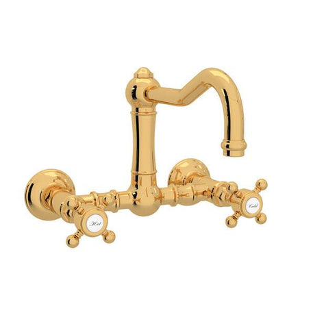 Acqui® Wall Mount Bridge Kitchen Faucet With Column Spout Italian Brass PoshHaus