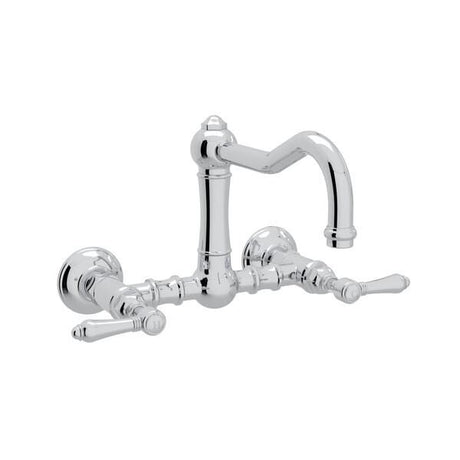 Acqui® Wall Mount Bridge Kitchen Faucet With Column Spout Polished Chrome PoshHaus