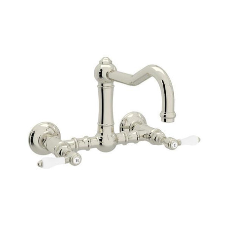 Acqui® Wall Mount Bridge Kitchen Faucet With Column Spout Polished Nickel PoshHaus