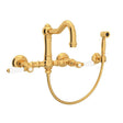 Acqui® Wall Mount Bridge Kitchen Faucet With Sidespray And Column Spout Italian Brass PoshHaus