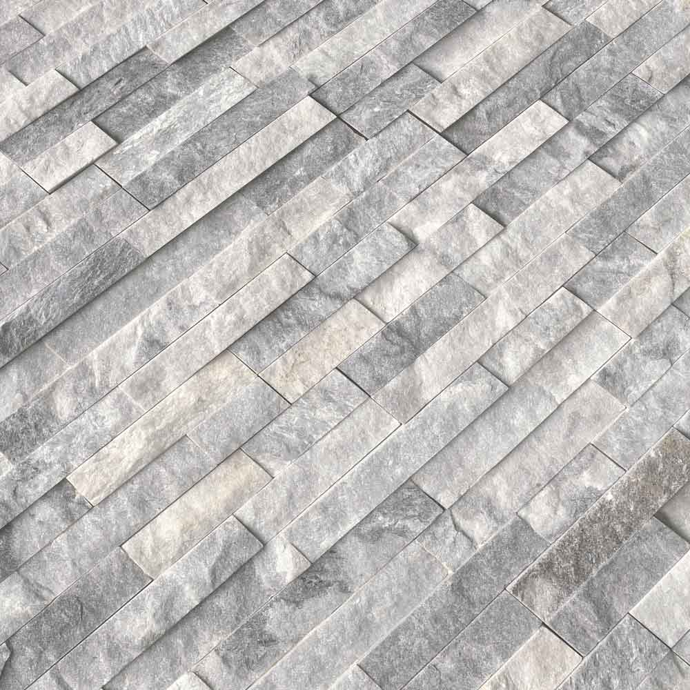 Alaska gray splitface ledger panel 6x24 natural marble wall tile LPNLMALAGRY624 product shot angle view