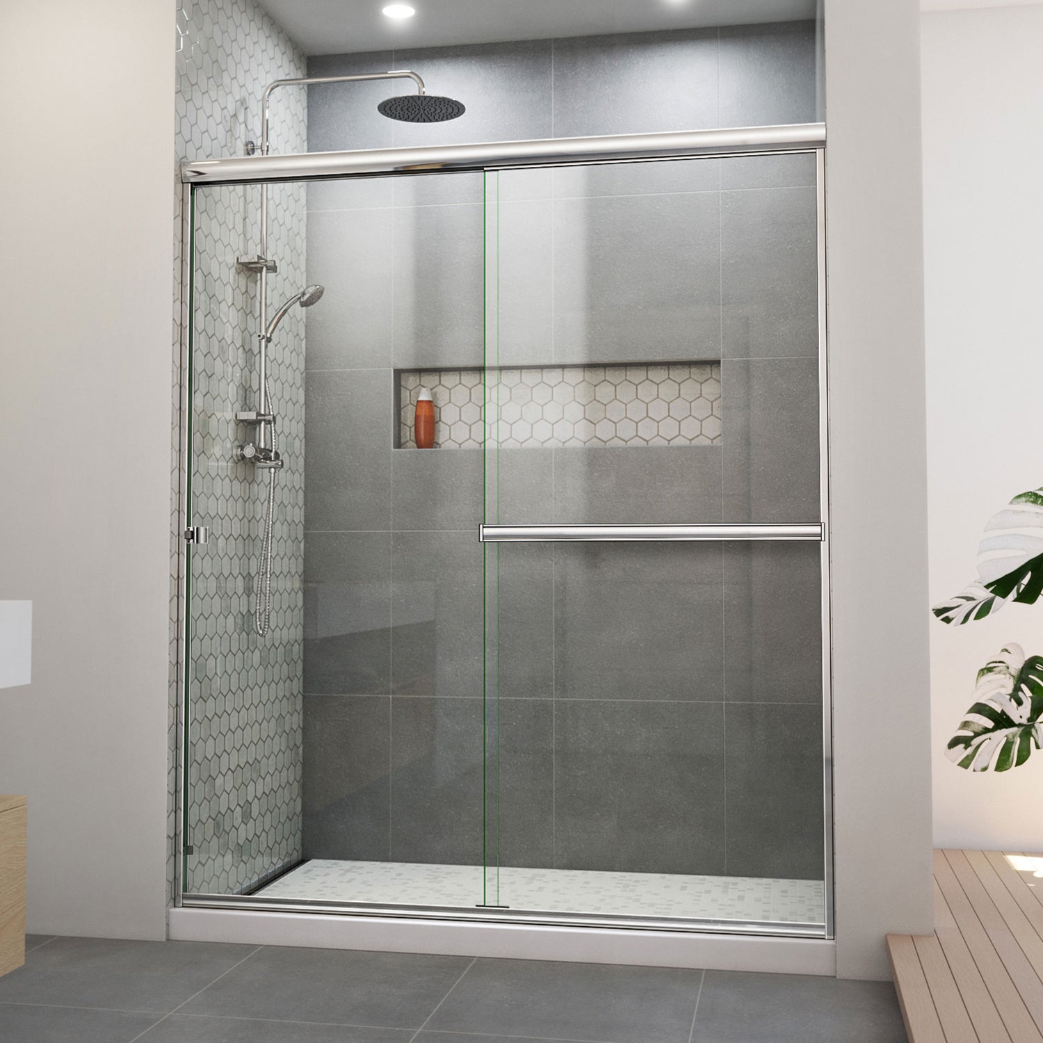 DreamLine Alliance Pro BG 56-60 in. W x 70 3/8 in. H Semi-Frameless Sliding Shower Door in Chrome and Clear Glass