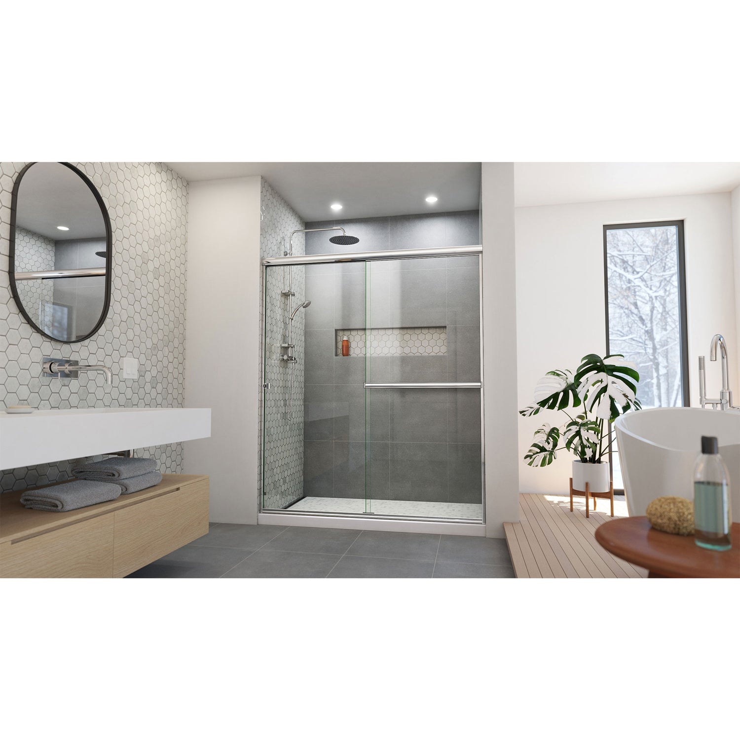 DreamLine Alliance Pro BG 56-60 in. W x 70 3/8 in. H Semi-Frameless Sliding Shower Door in Chrome and Clear Glass