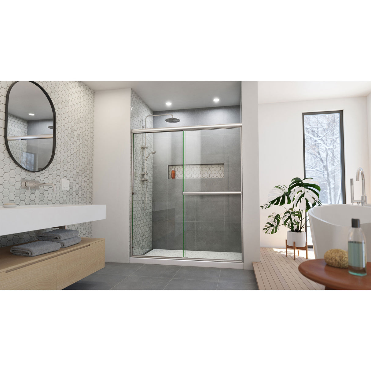 DreamLine Alliance Pro BG 56-60 in. W x 70 3/8 in. H Semi-Frameless Sliding Shower Door in Brushed Nickel and Clear Glass