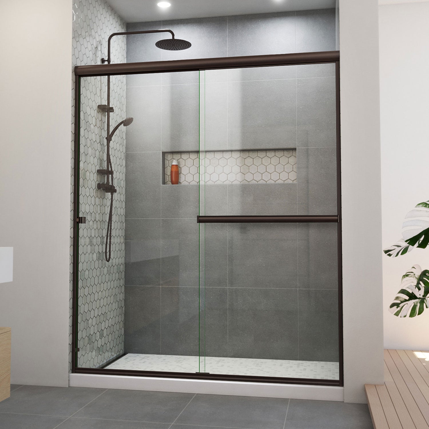 DreamLine Alliance Pro BG 56-60 in. W x 70 3/8 in. H Semi-Frameless Sliding Shower Door in Oil Rubbed Bronze and Clear Glass