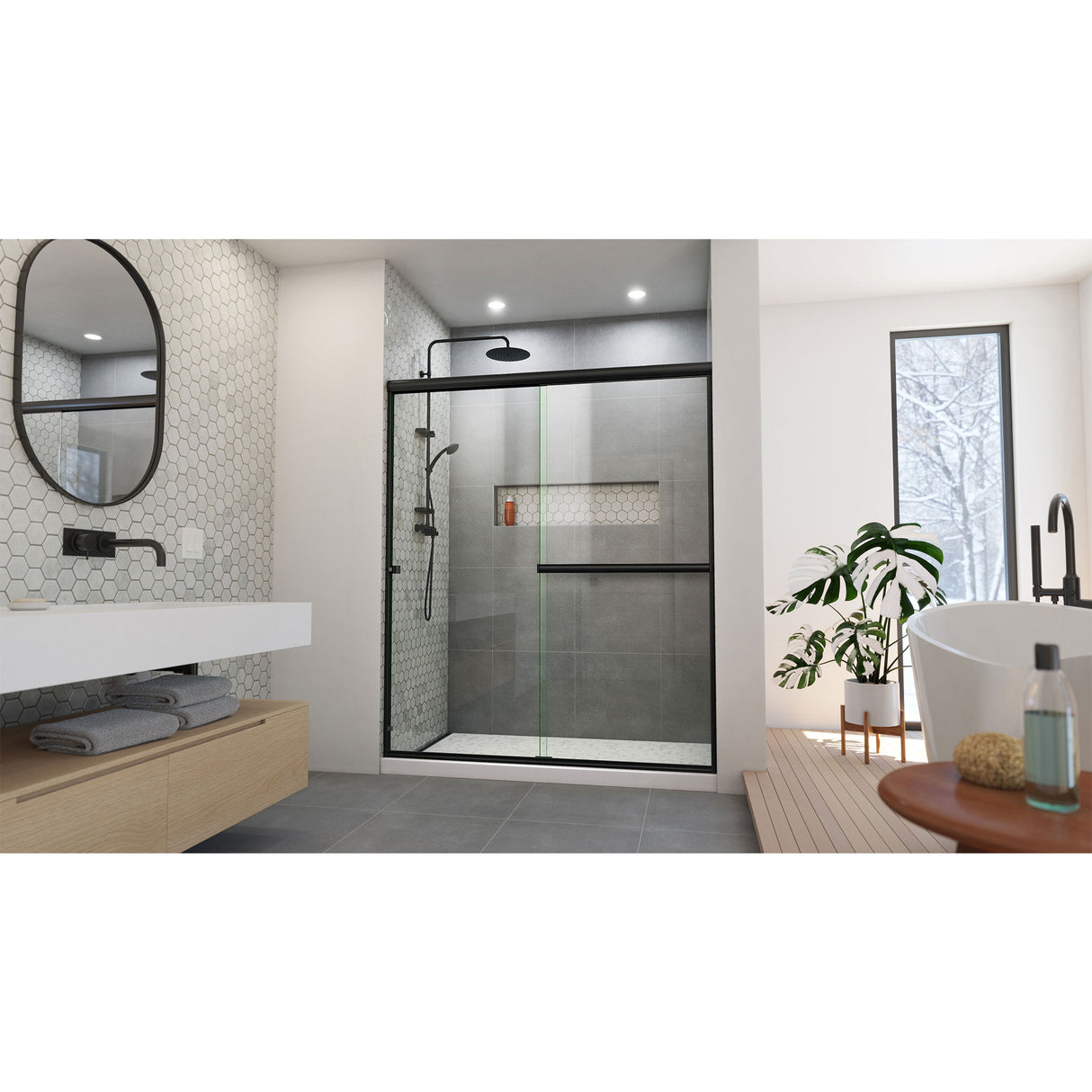 DreamLine Alliance Pro BG 56-60 in. W x 70 3/8 in. H Semi-Frameless Sliding Shower Door in Satin Black and Clear Glass