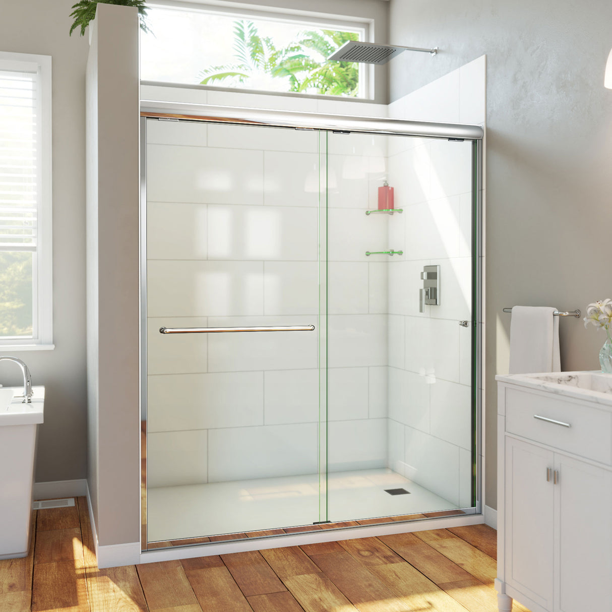 DreamLine Alliance Pro HV 56-60 in. W x 70 1/2 in. H Semi-Frameless Sliding Shower Door in Chrome and Clear Glass