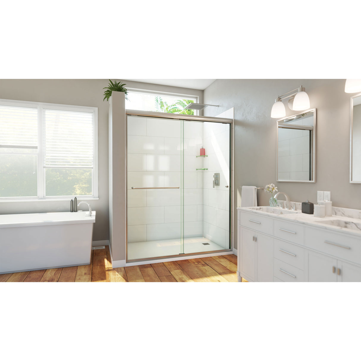 DreamLine Alliance Pro HV 56-60 in. W x 76 1/2 in. H Semi-Frameless Sliding Shower Door in Brushed Nickel and Clear Glass