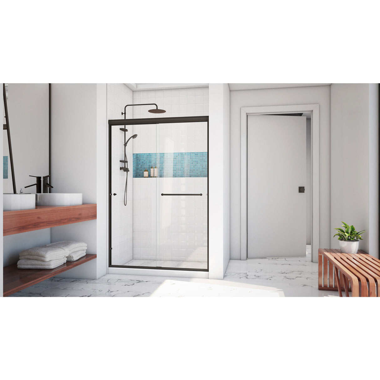 DreamLine Alliance Pro LT 44-48 in. W x 70 3/8 in. H Semi-Frameless Sliding Shower Door in Oil Rubbed Bronze and Clear Glass