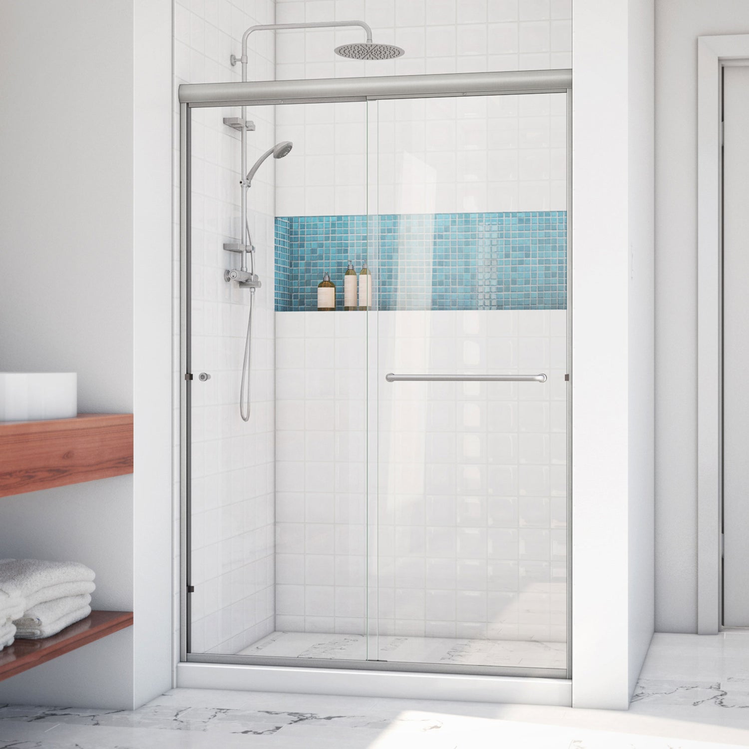DreamLine Alliance Pro LT 44-48 in. W x 70 3/8 in. H Semi-Frameless Bypass Sliding Shower Door in Brushed Nickel and Clear Glass