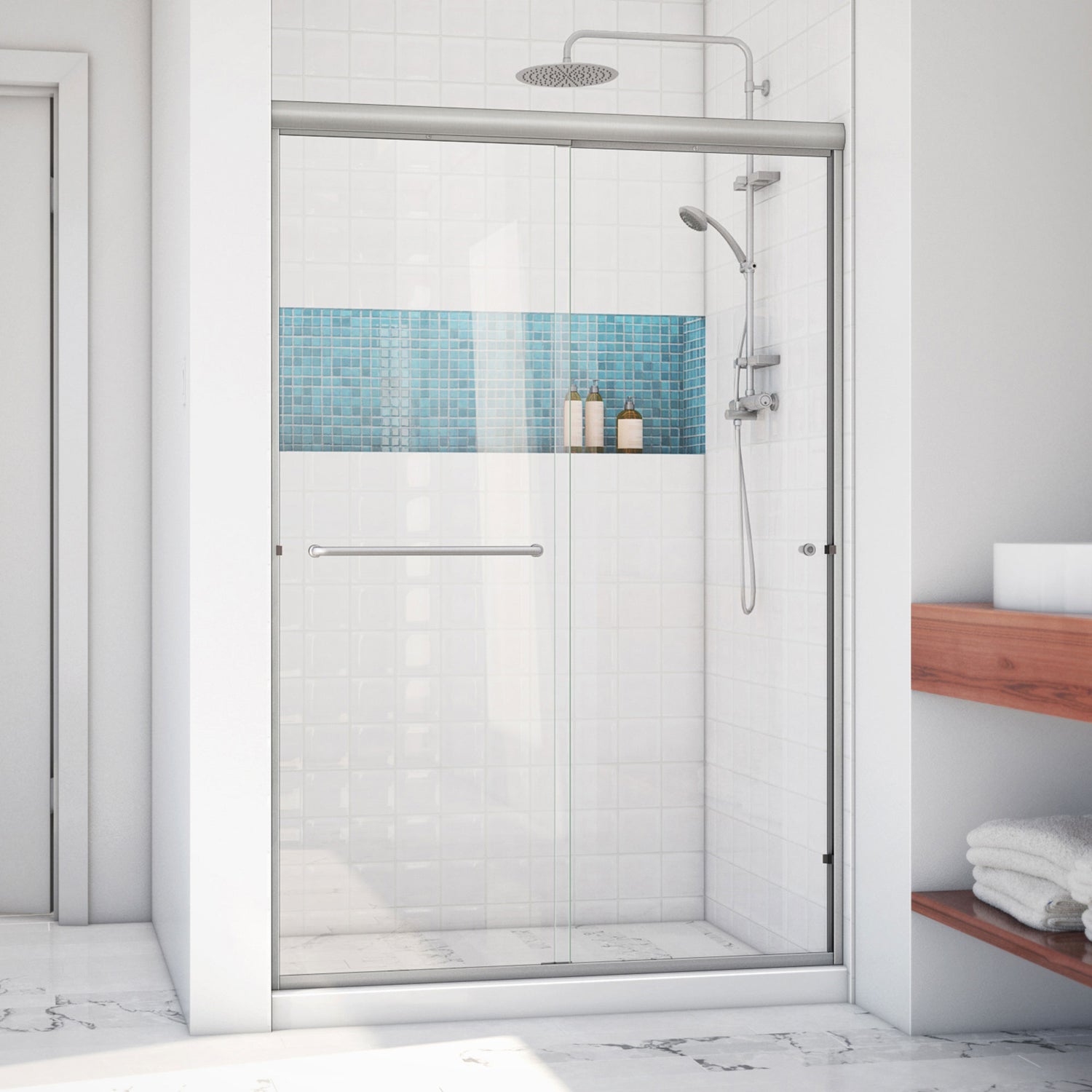 DreamLine Alliance Pro LT 44-48 in. W x 70 3/8 in. H Semi-Frameless Bypass Sliding Shower Door in Brushed Nickel and Clear Glass