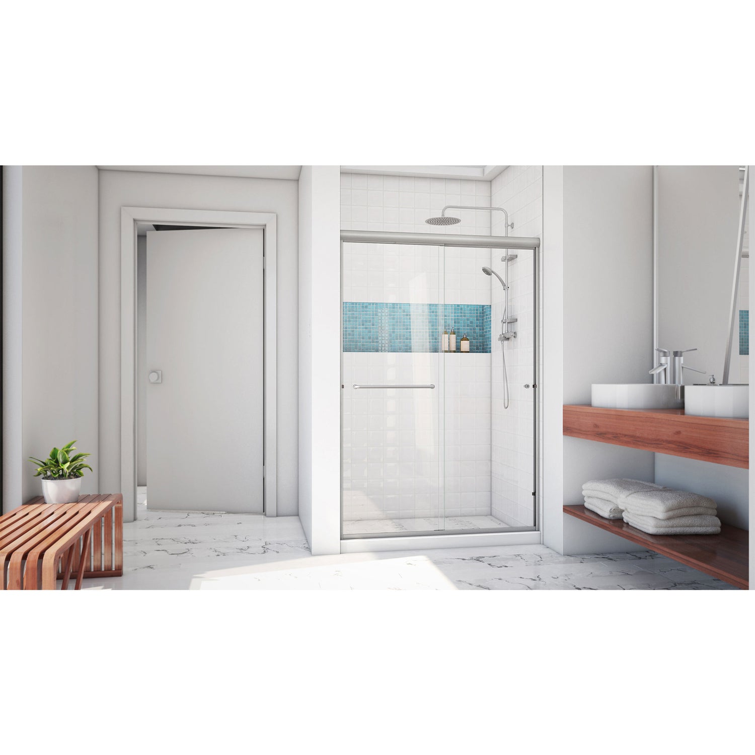 DreamLine Alliance Pro LT 44-48 in. W x 70 3/8 in. H Semi-Frameless Bypass Sliding Shower Door in Brushed Nickel and Clear Glass