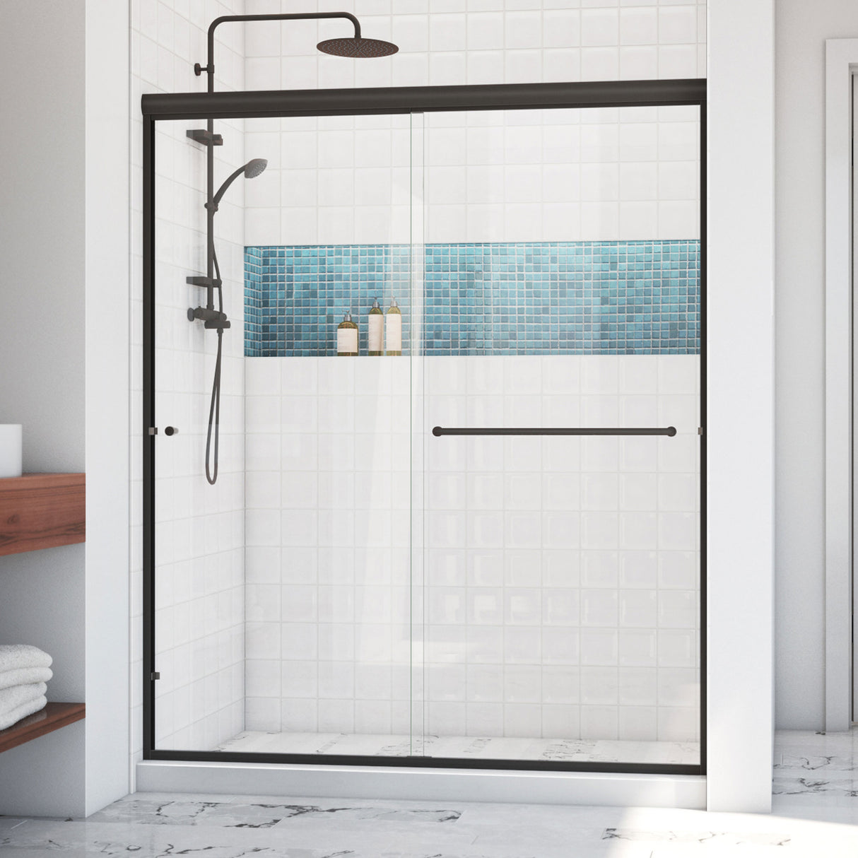DreamLine Alliance Pro LT 56-60 in. W x 70 3/8 in. H Semi-Frameless Bypass Sliding Shower Door in Oil Rubbed Bronze w/ Clear Glass