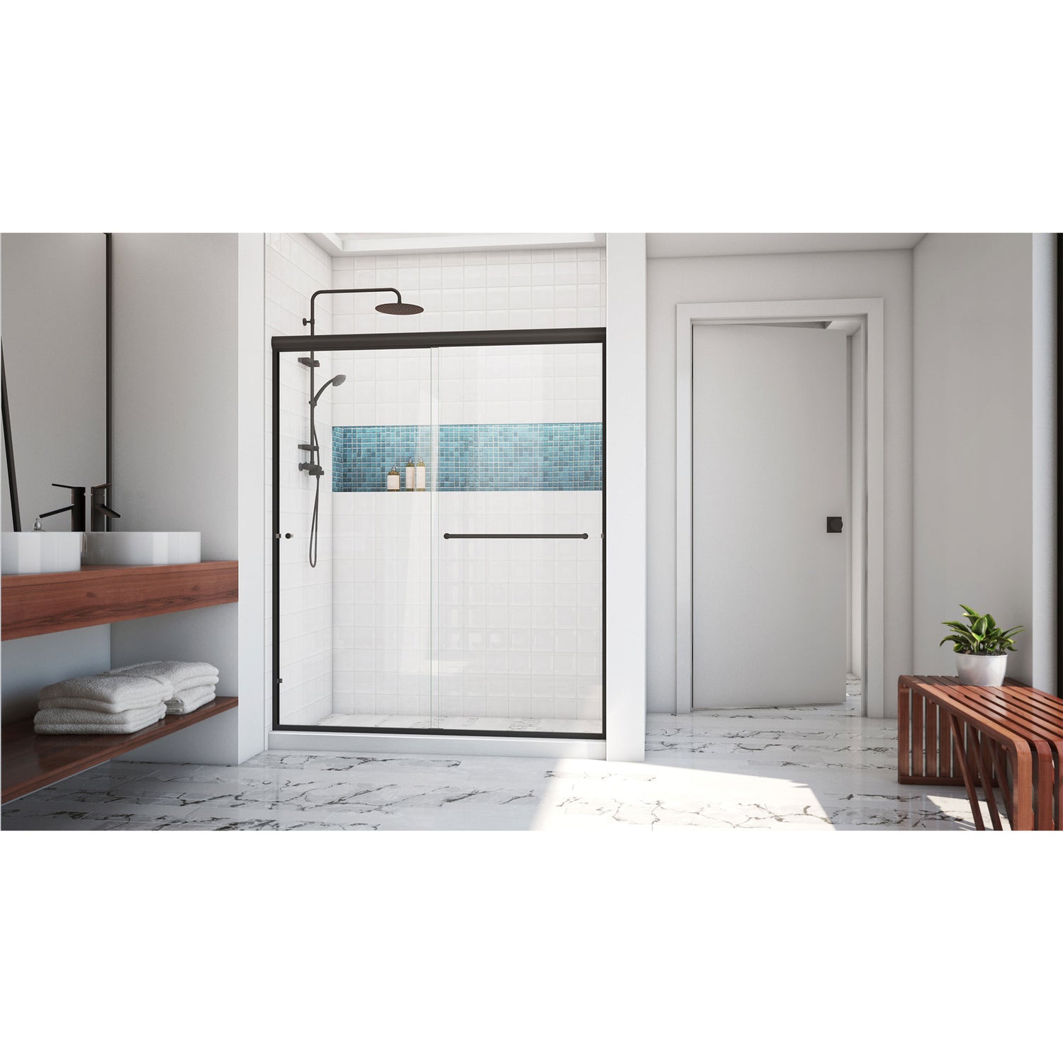 DreamLine Alliance Pro LT 56-60 in. W x 70 3/8 in. H Semi-Frameless Bypass Sliding Shower Door in Oil Rubbed Bronze w/ Clear Glass