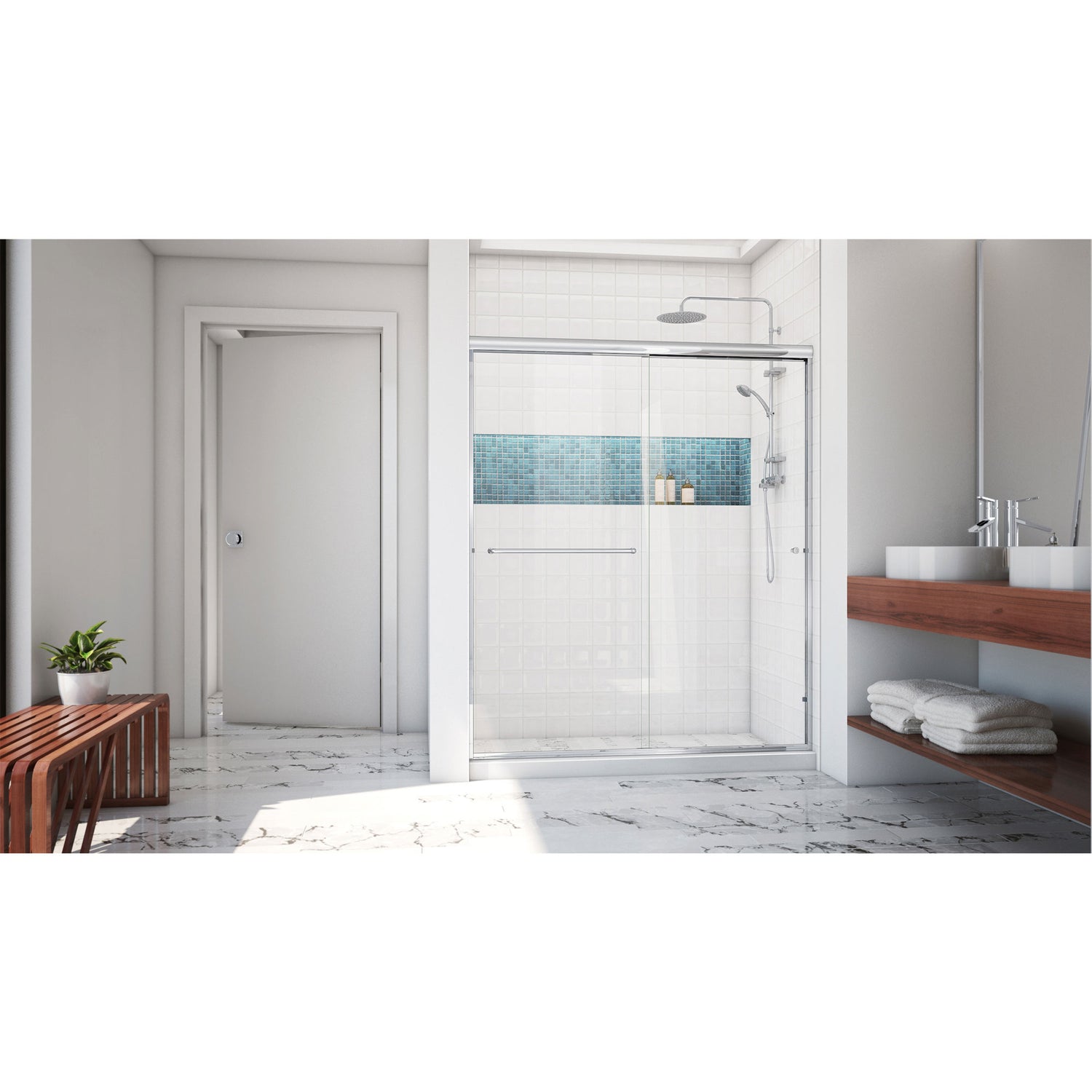 DreamLine Alliance Pro LT 56-60 in. W x 70 3/8 in. H Semi-Frameless Bypass Sliding Shower Door in Chrome and Clear Glass