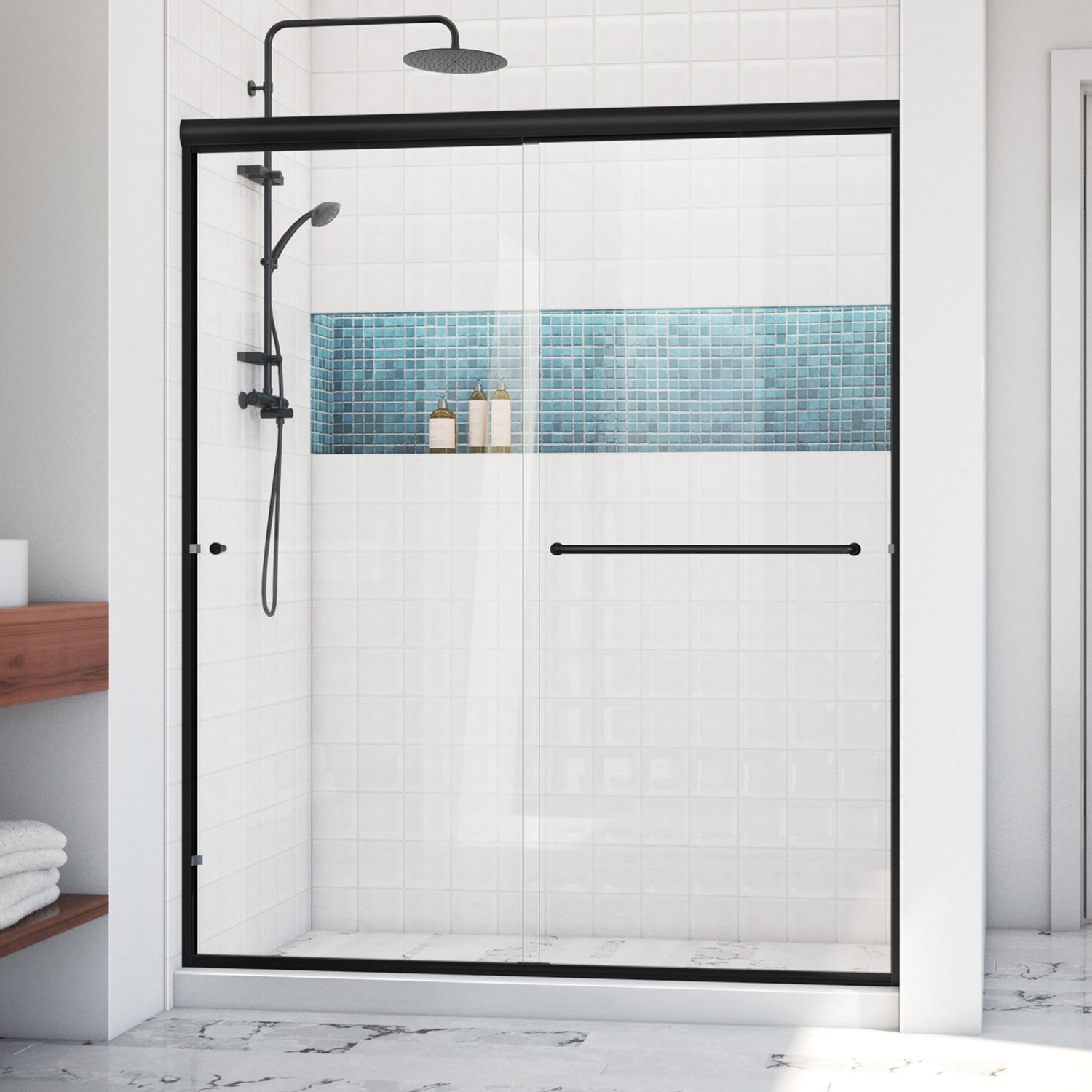 DreamLine Alliance Pro LT 56-60 in. W x 70 3/8 in. H Semi-Frameless Bypass Sliding Shower Door in Satin Black and Clear Glass