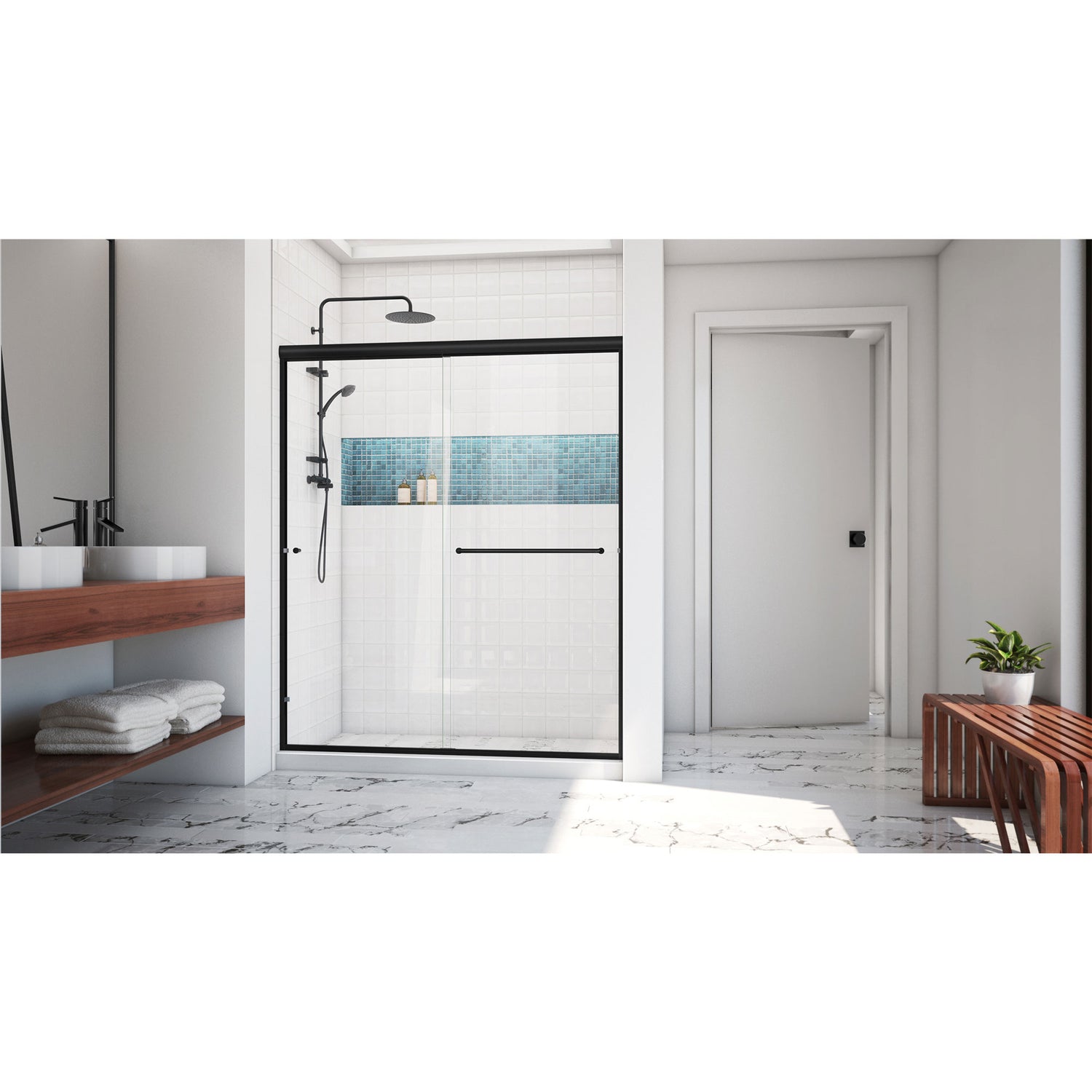 DreamLine Alliance Pro LT 56-60 in. W x 70 3/8 in. H Semi-Frameless Bypass Sliding Shower Door in Satin Black and Clear Glass