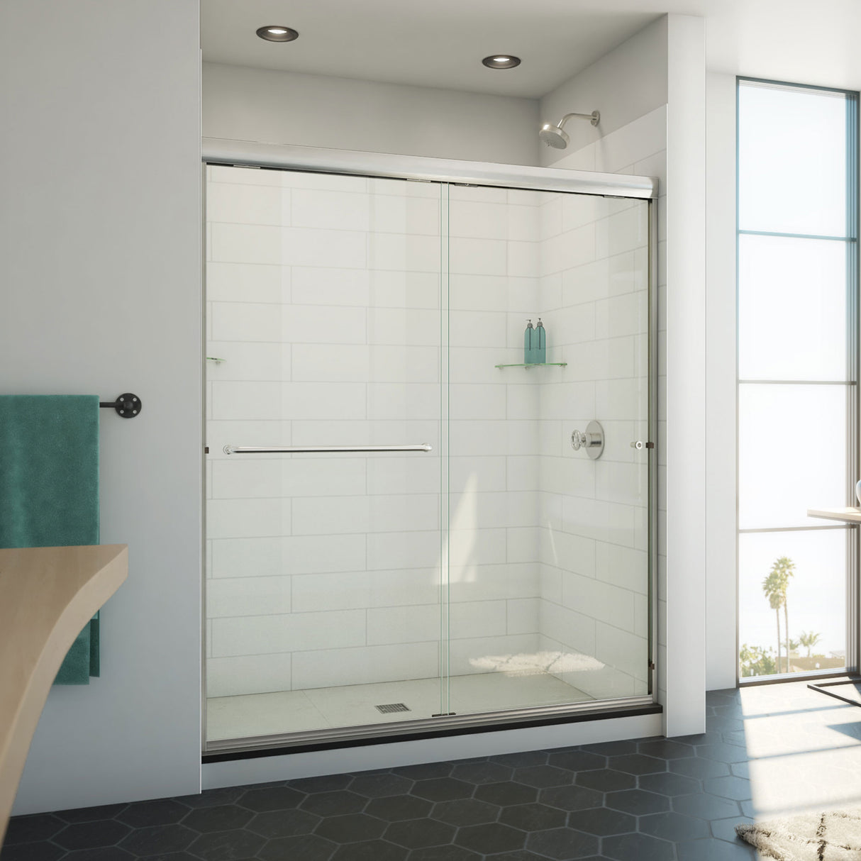 DreamLine Alliance Pro ML 56-60 in. W x 70 1/2 in. H Semi-Frameless Sliding Shower Door in Brushed Nickel and Clear Glass