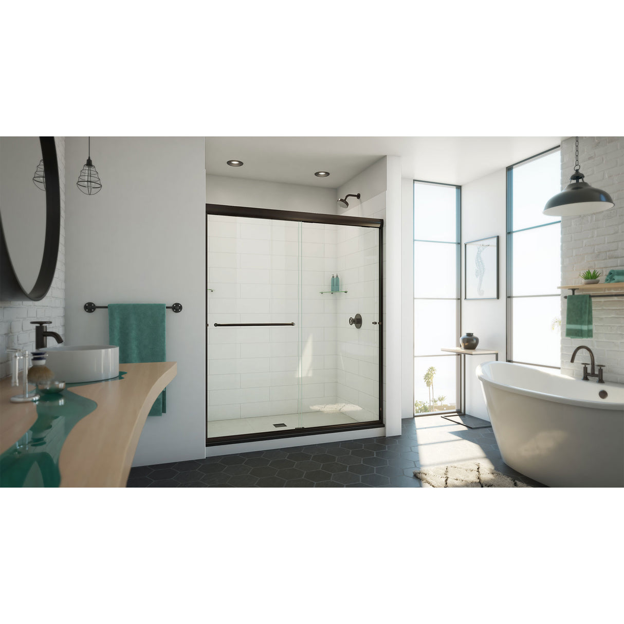 DreamLine Alliance Pro ML 56-60 in. W x 70 1/2 in. H Semi-Frameless Sliding Shower Door in Oil Rubbed Bronze and Clear Glass