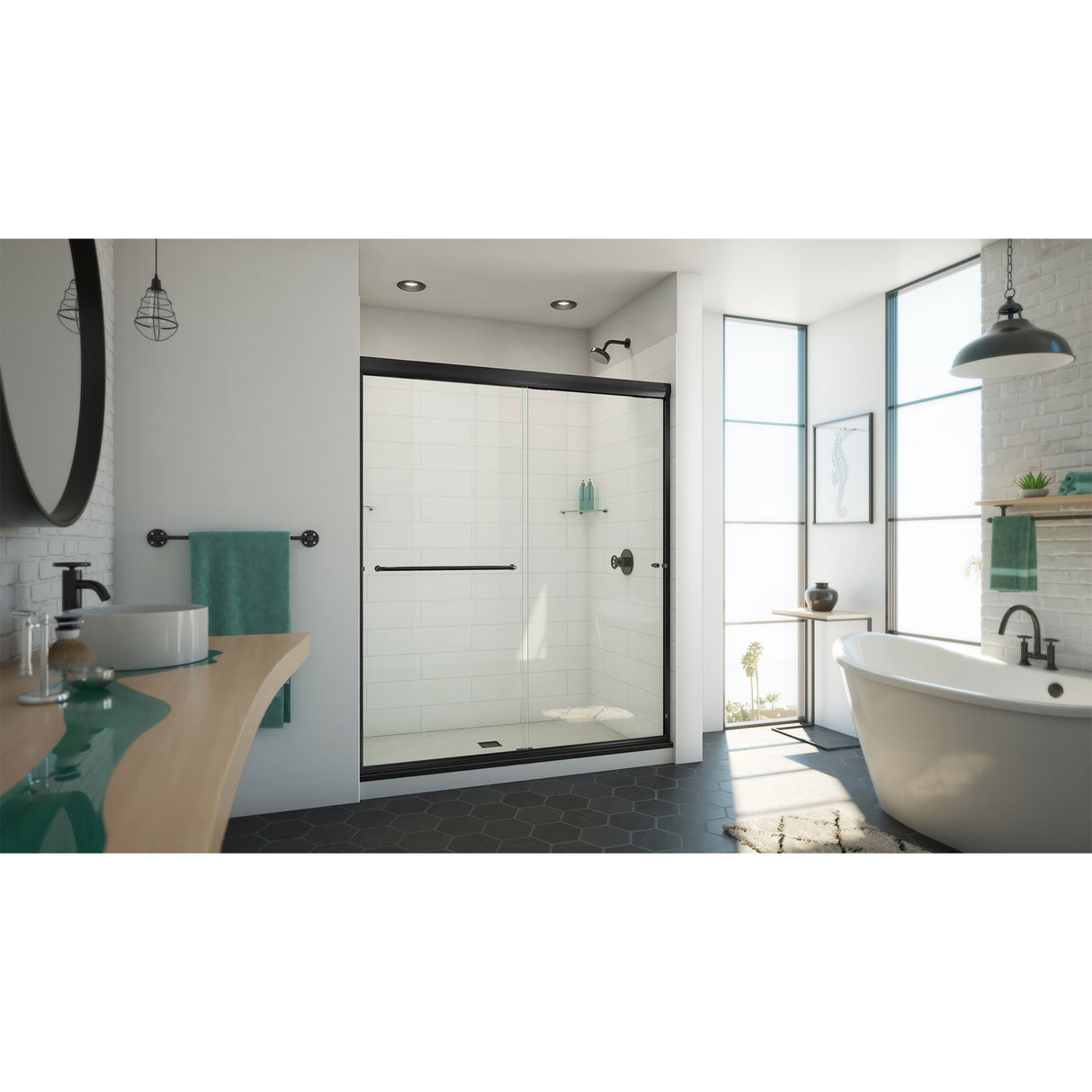 DreamLine Alliance Pro ML 56-60 in. W x 70 1/2 in. H Semi-Frameless Sliding Shower Door in Satin Black and Clear Glass