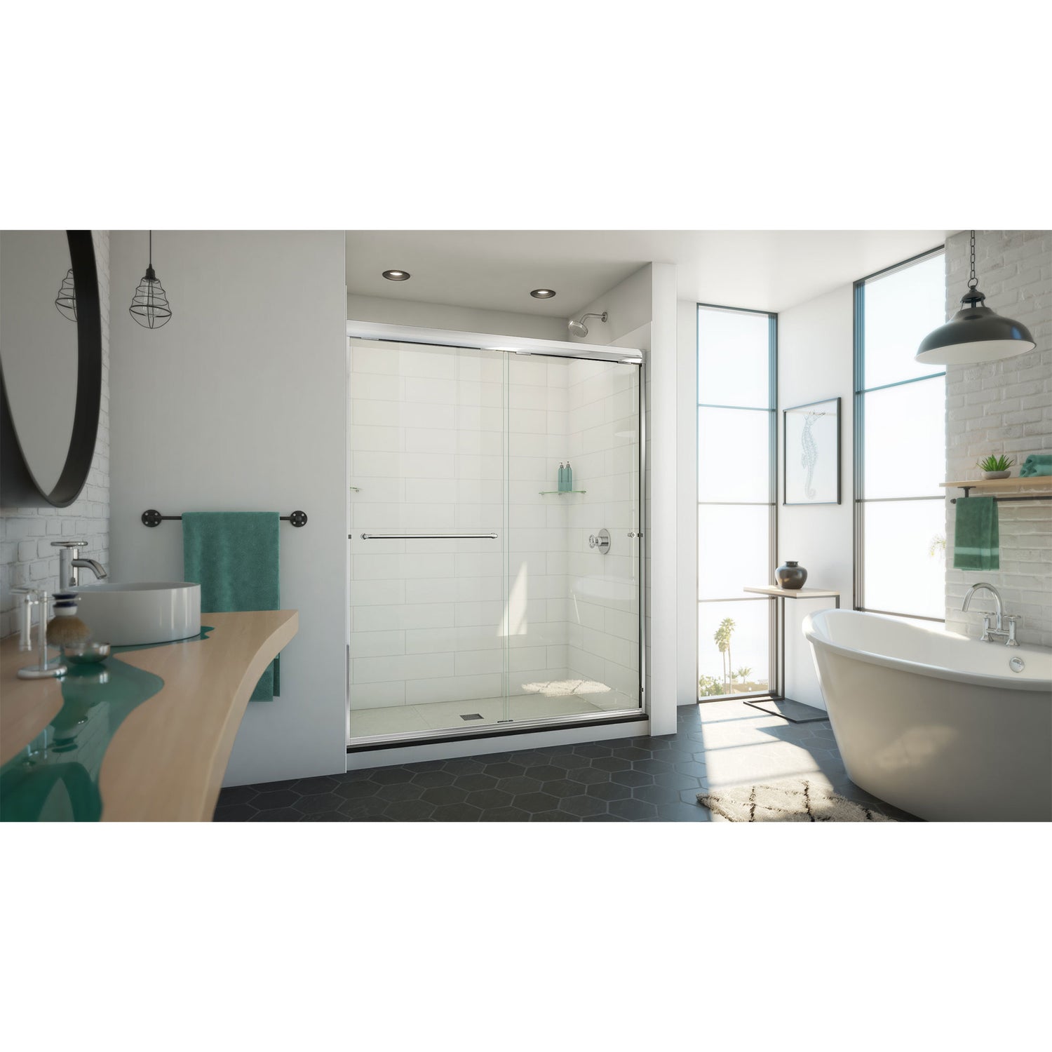 DreamLine Alliance Pro ML 56-60 in. W x 74 1/2 in. H Semi-Frameless Sliding Shower Door in Chrome and Clear Glass