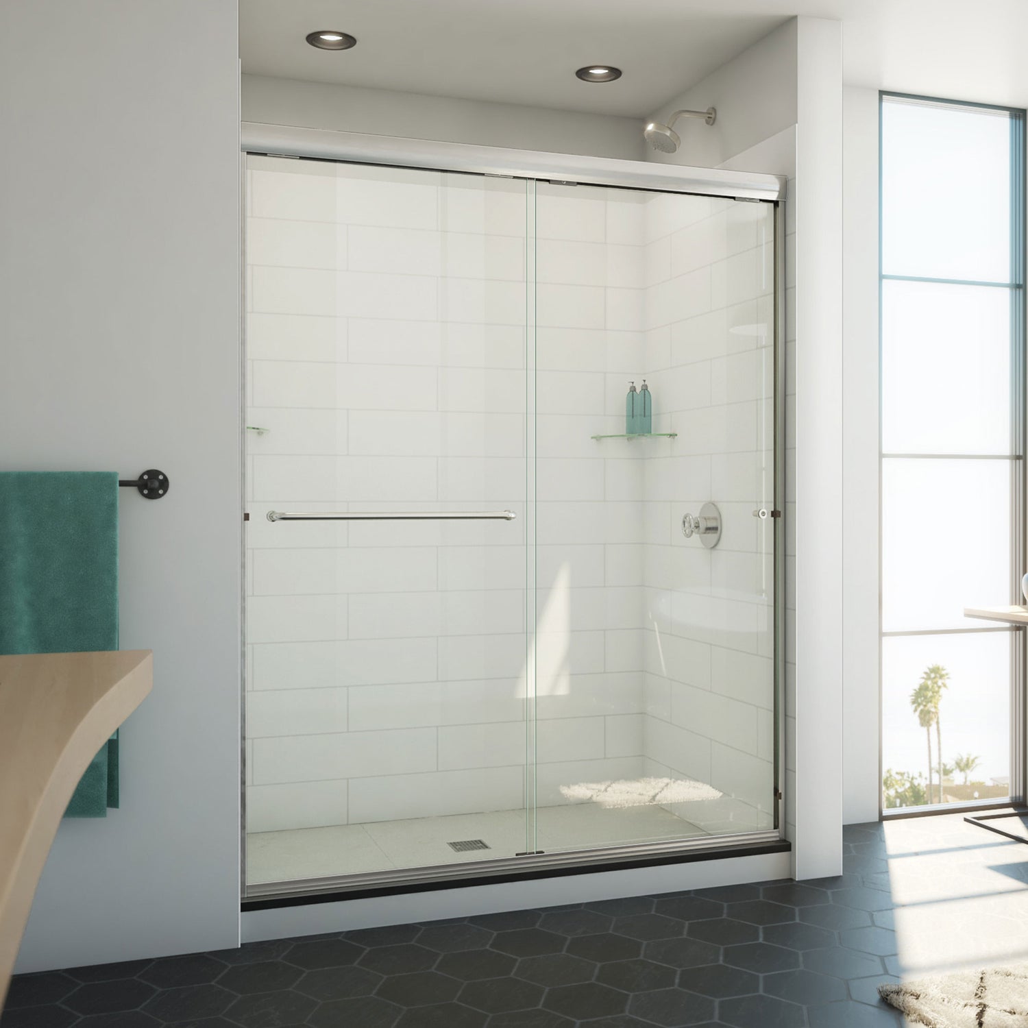 DreamLine Alliance Pro ML 56-60 in. W x 74 1/2 in. H Semi-Frameless Sliding Shower Door in Brushed Nickel and Clear Glass