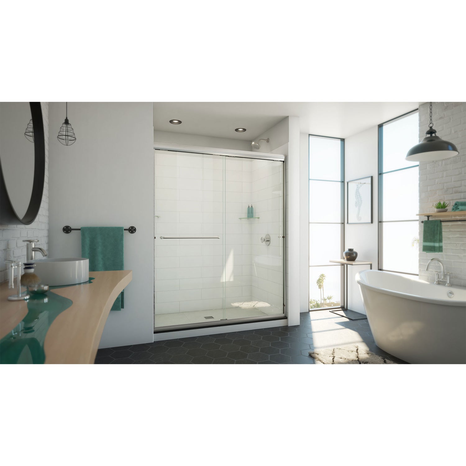 DreamLine Alliance Pro ML 56-60 in. W x 74 1/2 in. H Semi-Frameless Sliding Shower Door in Brushed Nickel and Clear Glass