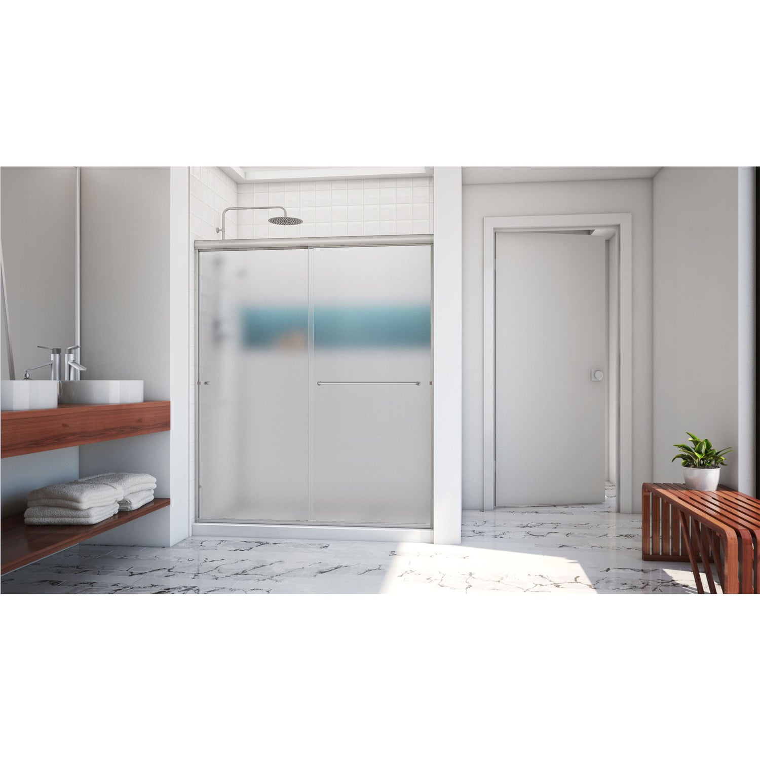DreamLine Alliance Pro 56-60 in. W x 76 3/8 in. H Semi-Frameless Sliding Shower Door in Brushed Nickel and Obscure Glass