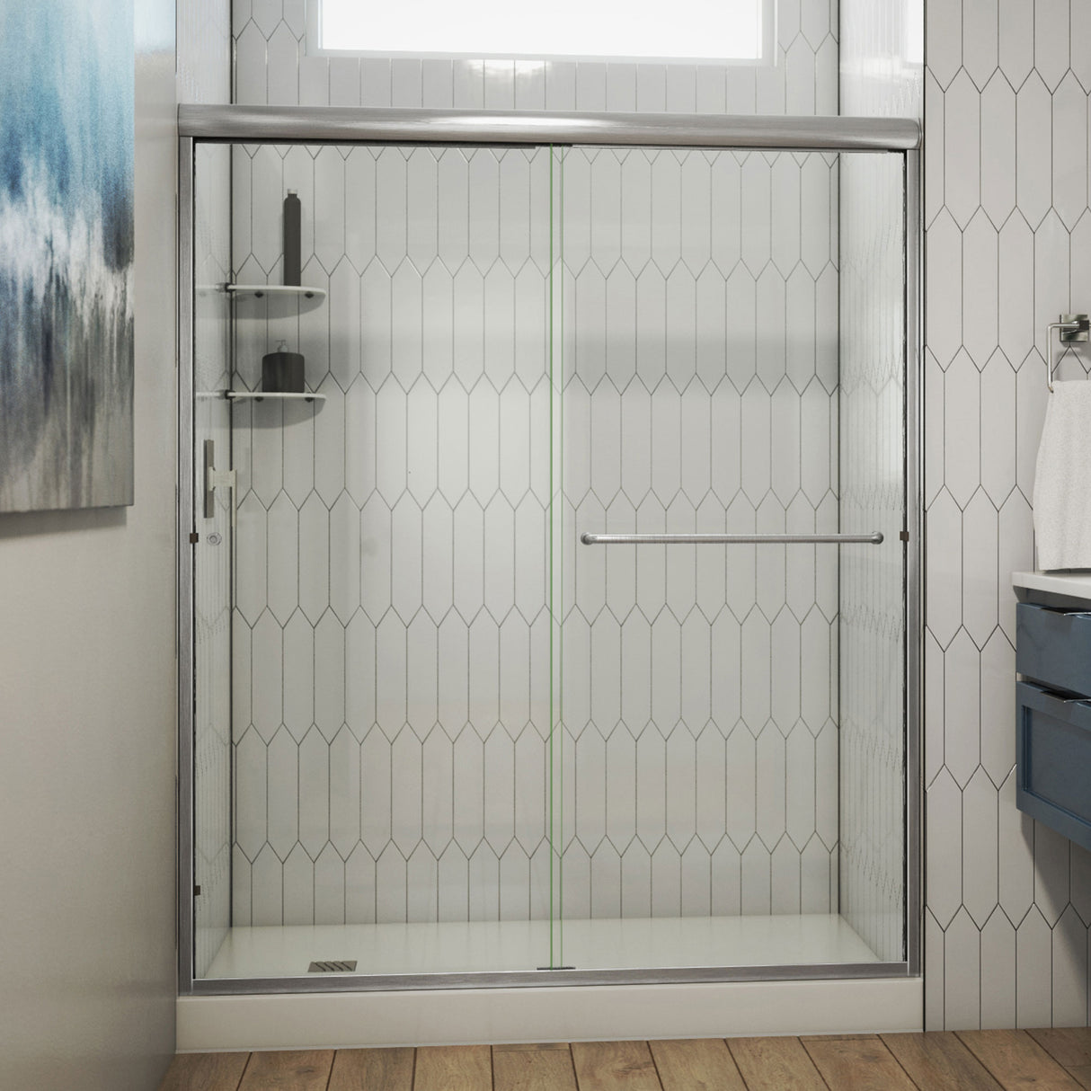 DreamLine Alliance Pro 56-60 in. W x 76 3/8 in. H Semi-Frameless Bypass Sliding Shower Door in Brushed Nickel and Clear Glass