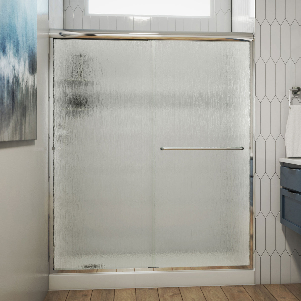 DreamLine Alliance Pro 56-60 in. W x 76 3/8 in. H Semi-Frameless Bypass Sliding Shower Door in Chrome and Rain Glass