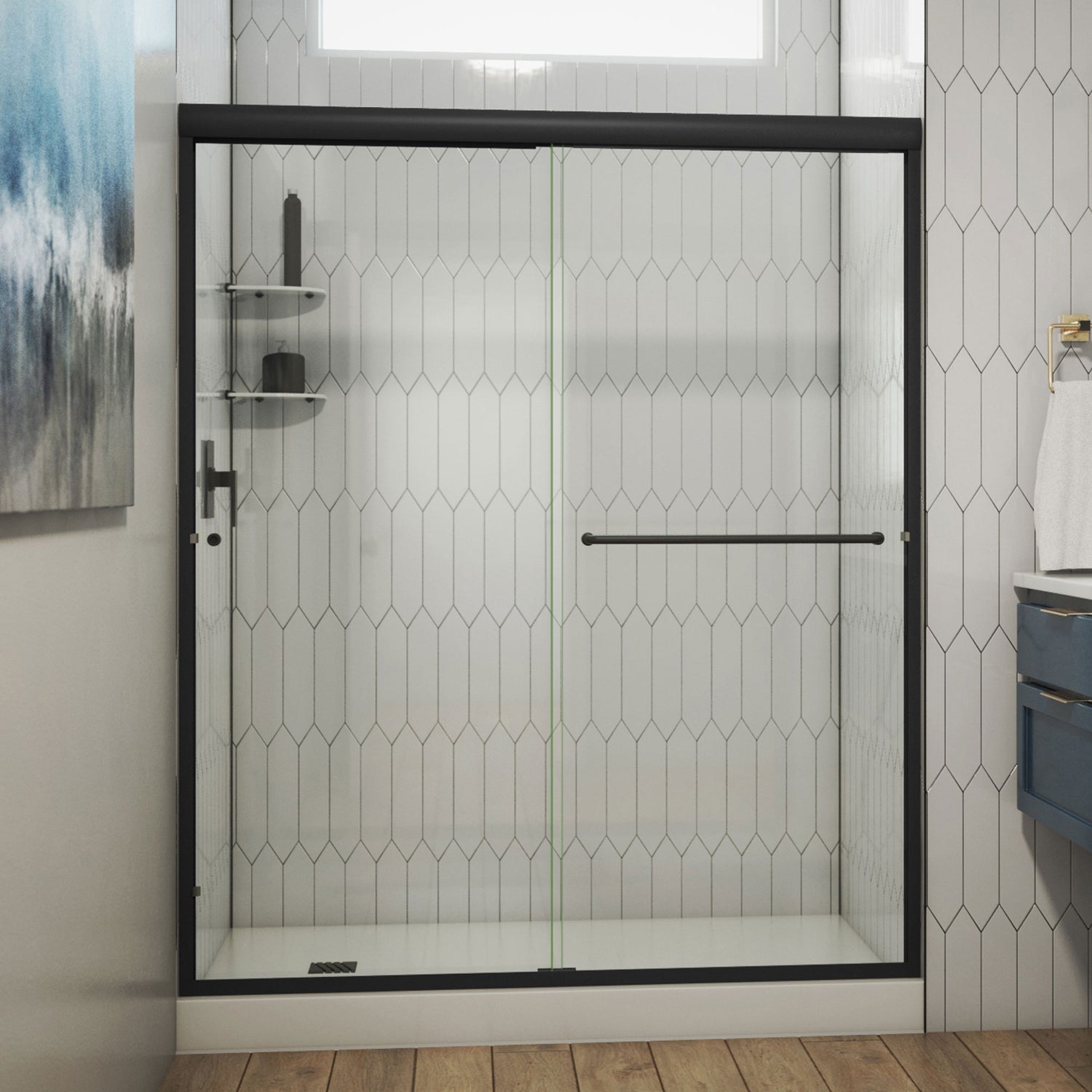 DreamLine Alliance Pro 56-60 in. W x 76 3/8 in. H Semi-Frameless Bypass Sliding Shower Door in Satin Black and Clear Glass