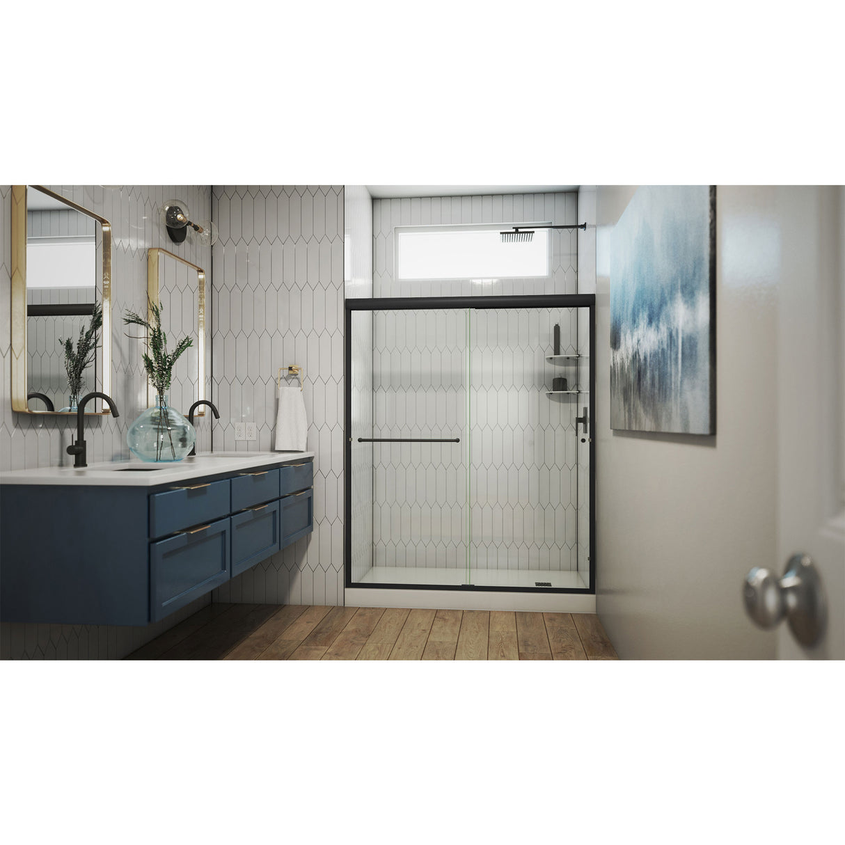 DreamLine Alliance Pro 56-60 in. W x 76 3/8 in. H Semi-Frameless Bypass Sliding Shower Door in Satin Black and Clear Glass