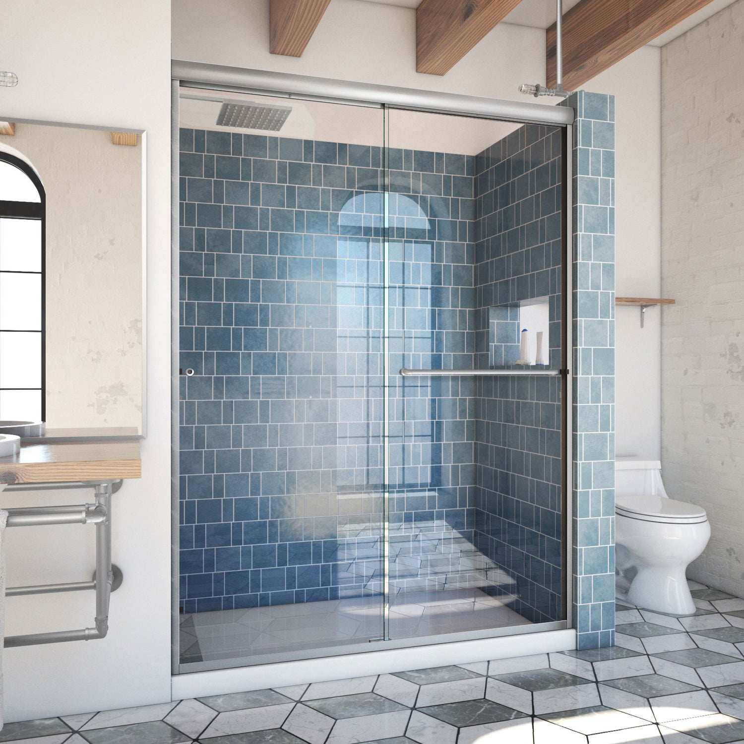 DreamLine Alliance Pro 56-60 in. W x 80 3/8 in. H Semi-Frameless Bypass Sliding Shower Door in Brushed Nickel and Clear Glass