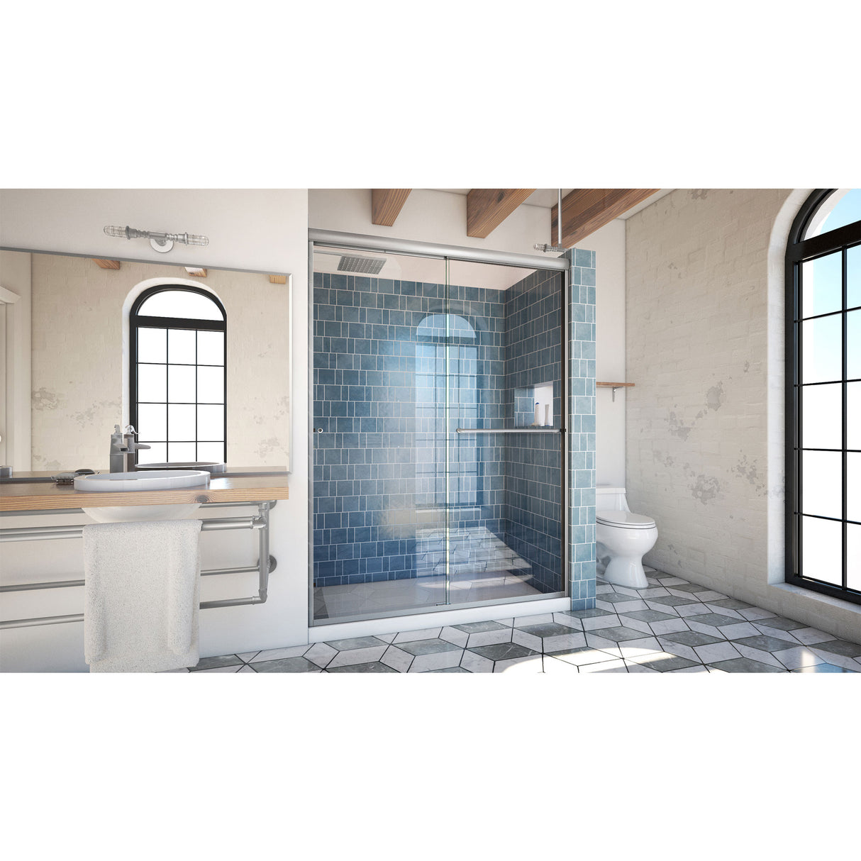 DreamLine Alliance Pro 56-60 in. W x 80 3/8 in. H Semi-Frameless Bypass Sliding Shower Door in Brushed Nickel and Clear Glass