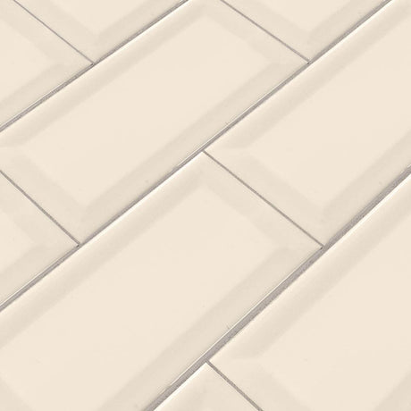 Almond Glossy Beveled 3"x6" Glazed Ceramic Wall Tile- MSI Collection DOMINO ALMOND GLOSSY BEVELED SUBWAY TILE 3X6 (Case)