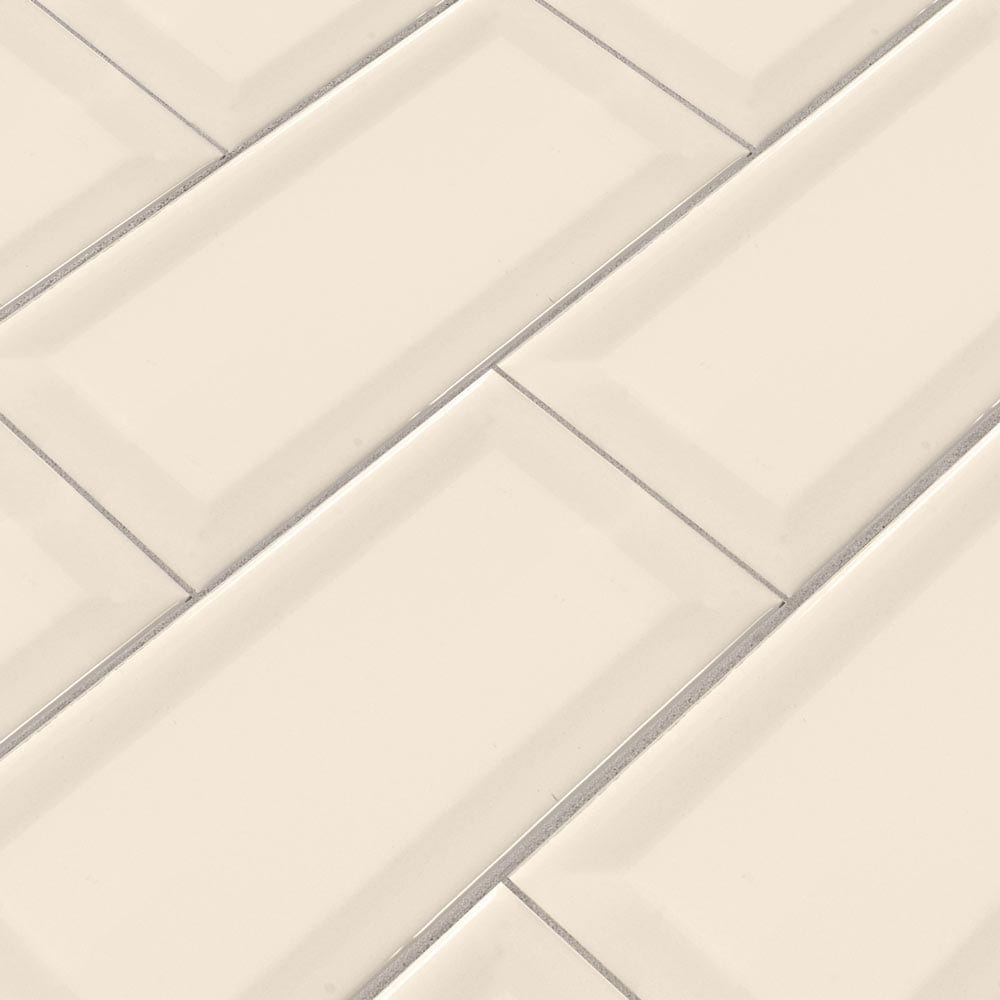 Almond Glossy Beveled 3"x6" Glazed Ceramic Wall Tile- MSI Collection DOMINO ALMOND GLOSSY BEVELED SUBWAY TILE 3X6 (Case)