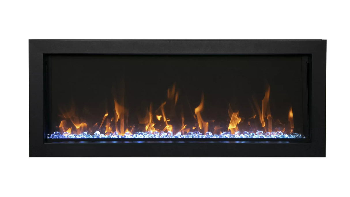 Amantii BI-40-SLIM-OD Panorama Slim Full View Smart Electric - 40" Indoor /Outdoor WiFi Enabled Fireplace, featuring a MultiFunction Remote, Multi Speed Flame Motor, Glass Media & a Black Trim
