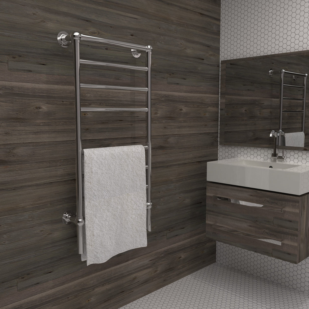 Amba Products T-2040PN Traditional Model 8-Bar Hardwired Towel Warmer - 5.375 x 21.125 x 43.25 in. - Polished Nickel Finish