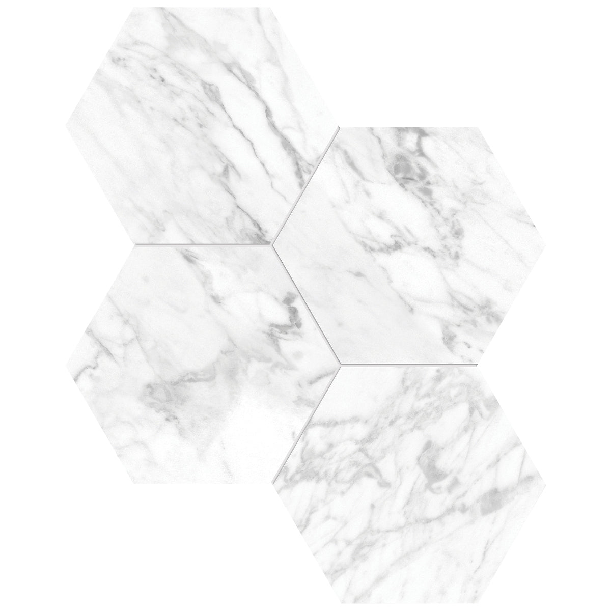 Anatolia Tile 6" Hexagon La Marca Statuarietto Honed & Rectified Porcelain Mosaic - 1 Sheet = .797 - 4501-0332-0" Statuarietto 6" Hexagon Honed - premium natural stone mosaic tile from Anatolia Tile, available at PoshHaus showroom in Keene, NH