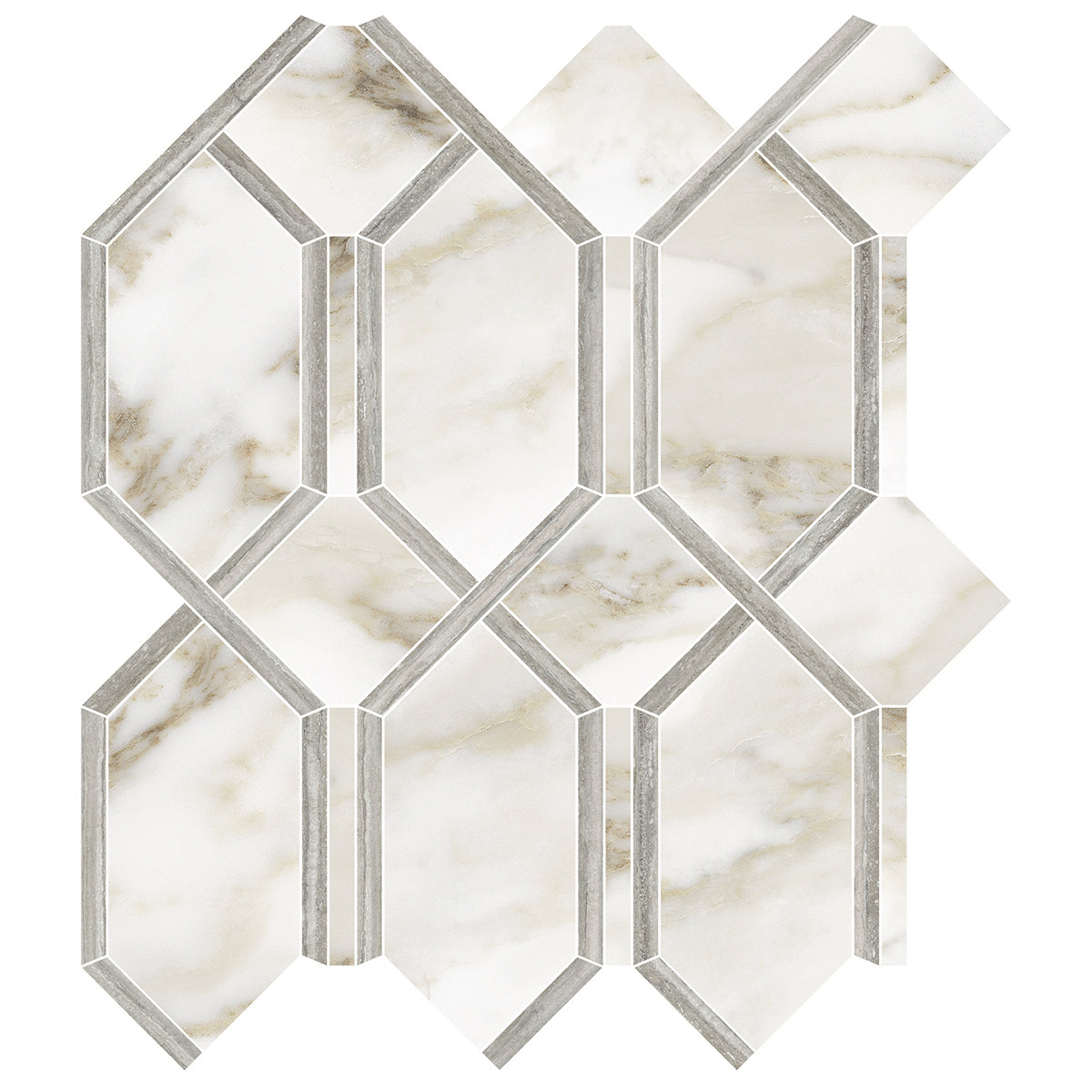 Anatolia Tile La Marca Calacatta Modella Polished Porcelain Mosaics. 1 Sheet = 1.10 Sq. Ft. 4501-0407-0 - premium natural stone mosaic tile from Anatolia Tile, available at PoshHaus showroom in Keene, NH