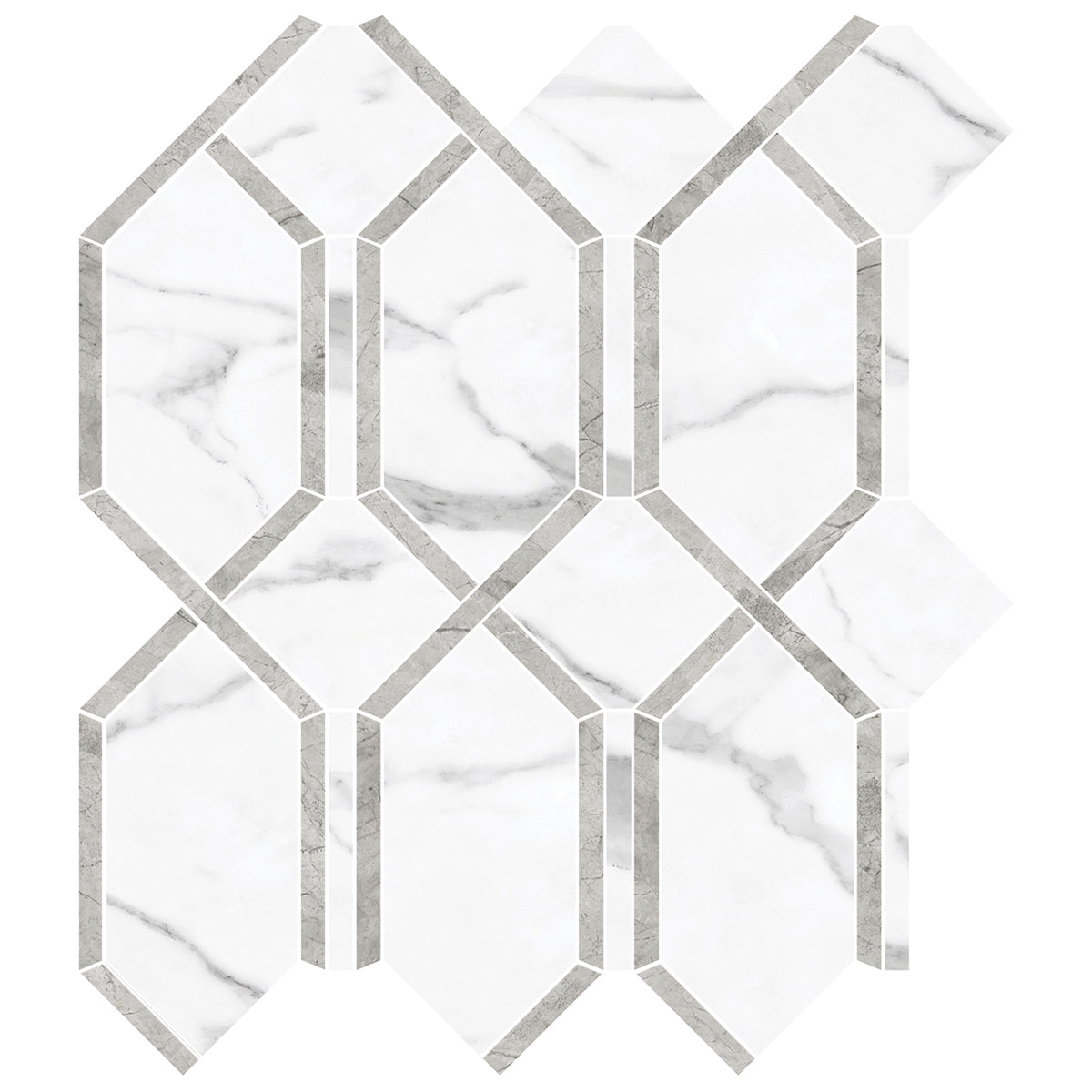 Anatolia Tile La Marca Statuario Nuovo Modella Polished Porcelain Mosaics. 1 Sheet = 1.10 Sq. Ft. 4501-0410-0 - premium natural stone mosaic tile from Anatolia Tile, available at PoshHaus showroom in Keene, NH