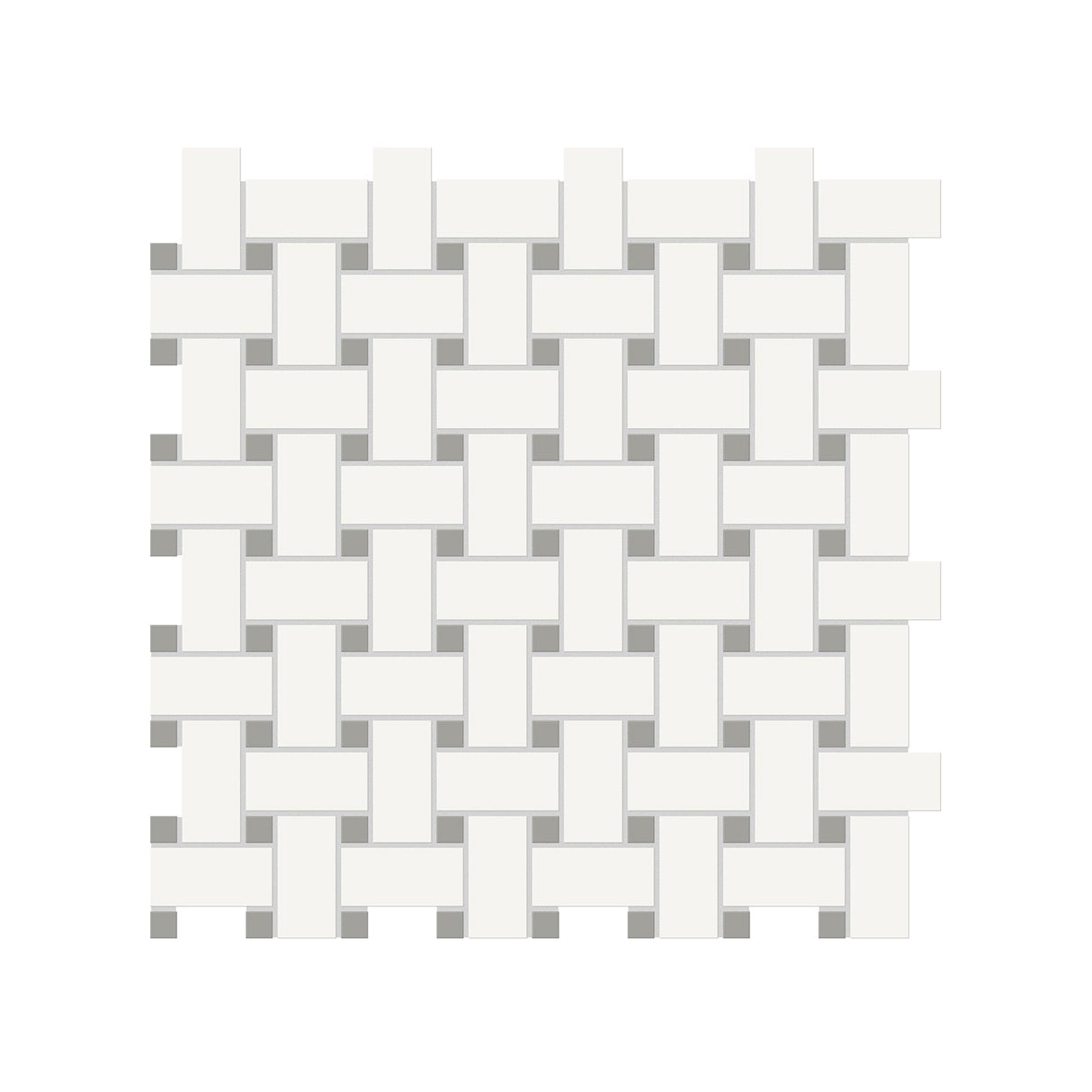 Anatolia Tile Soho Canvas White Matte Porcelain Basketweave Mosaics With Cement Chic Dot. 1 Sheet = .96 Sq. Ft. 4501-0469-0 - premium natural stone mosaic tile from Anatolia Tile, available at PoshHaus showroom in Keene, NH