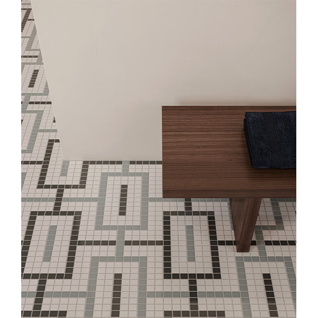 Anatolia Tile Soho Dawn Blend Chain Pattern Matte Porcelain Mosaics. 1 Sheet = .91 Sq. Ft. 4501-0546-0 - premium natural stone mosaic tile from Anatolia Tile, available at PoshHaus showroom in Keene, NH