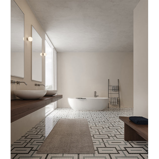 Anatolia Tile Soho Dawn Blend Chain Pattern Matte Porcelain Mosaics. 1 Sheet = .91 Sq. Ft. 4501-0546-0 - premium natural stone mosaic tile from Anatolia Tile, available at PoshHaus showroom in Keene, NH