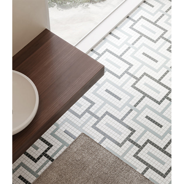 Anatolia Tile Soho Dawn Blend Chain Pattern Matte Porcelain Mosaics. 1 Sheet = .91 Sq. Ft. 4501-0546-0 - premium natural stone mosaic tile from Anatolia Tile, available at PoshHaus showroom in Keene, NH