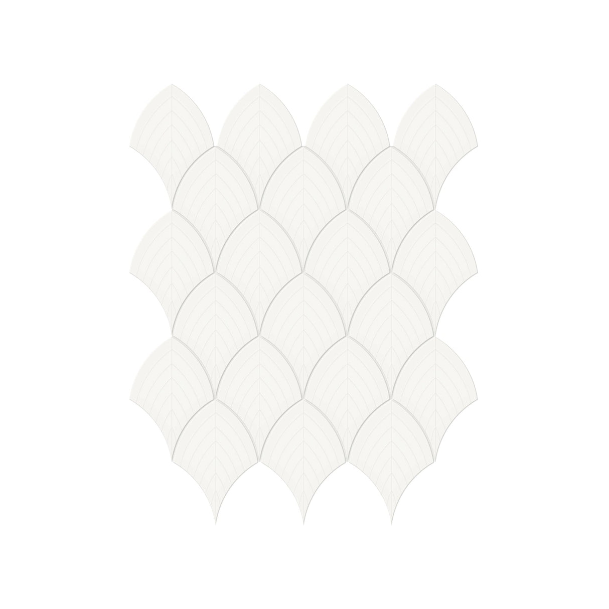 Anatolia Tile Soho Canvas White Glossy Porcelain Scallop Mosaics. 1 Sheet = 1 Sq. Ft. 4501-0512-0 - premium natural stone mosaic tile from Anatolia Tile, available at PoshHaus showroom in Keene, NH