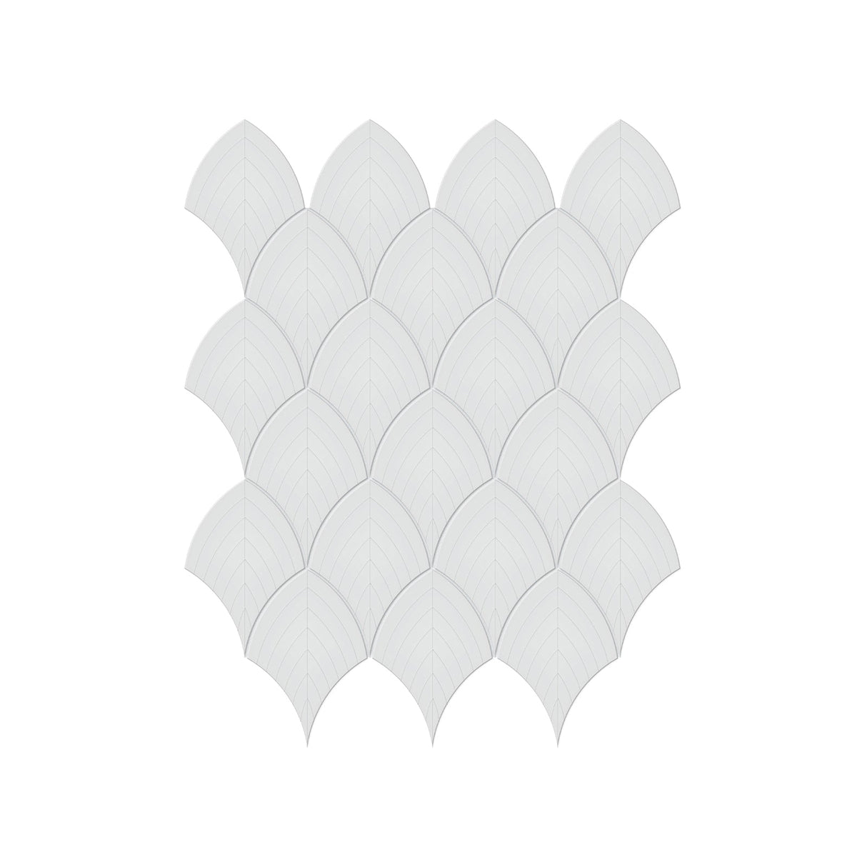 Anatolia Tile Soho Gallery Grey Glossy Porcelain Scallop Mosaics. 1 Sheet = 1 Sq. Ft. 4501-0514-0 - premium natural stone mosaic tile from Anatolia Tile, available at PoshHaus showroom in Keene, NH