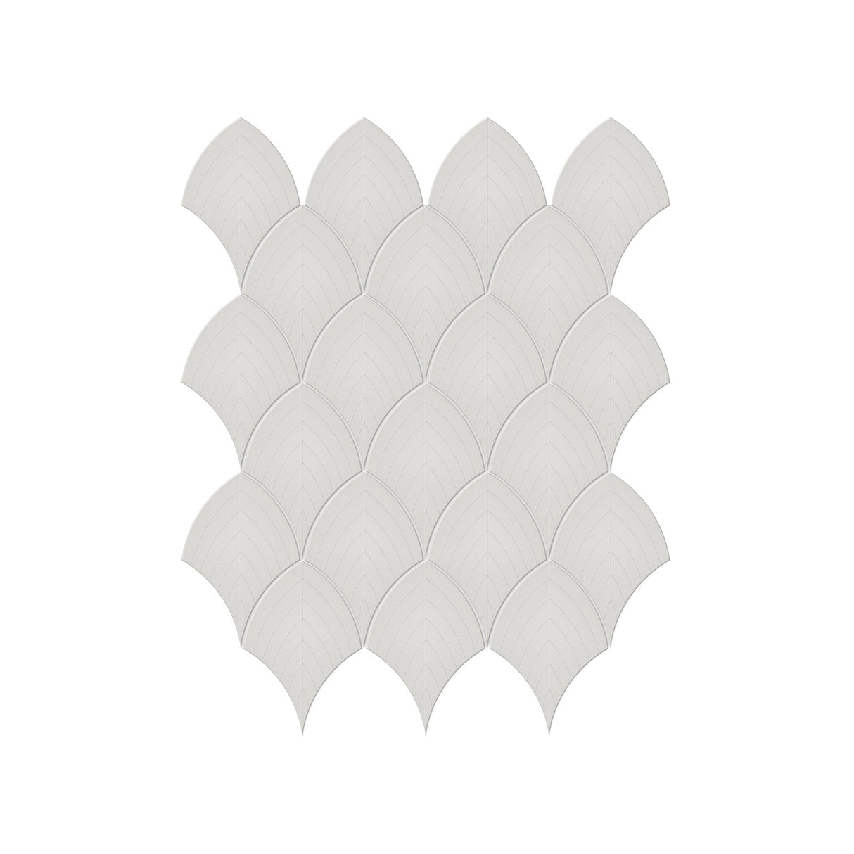 Anatolia Tile Soho Halo Grey Glossy Porcelain Scallop Mosaics. 1 Sheet = 1 Sq. Ft. 4501-0515-0 - premium natural stone mosaic tile from Anatolia Tile, available at PoshHaus showroom in Keene, NH