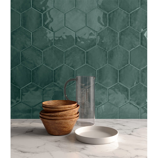 Anatolia Tile 6" Hex Teramoda Emerald Glossy 4000-0257-0 Emerald Hexagon - premium natural stone mosaic tile from Anatolia Tile, available at PoshHaus showroom in Keene, NH